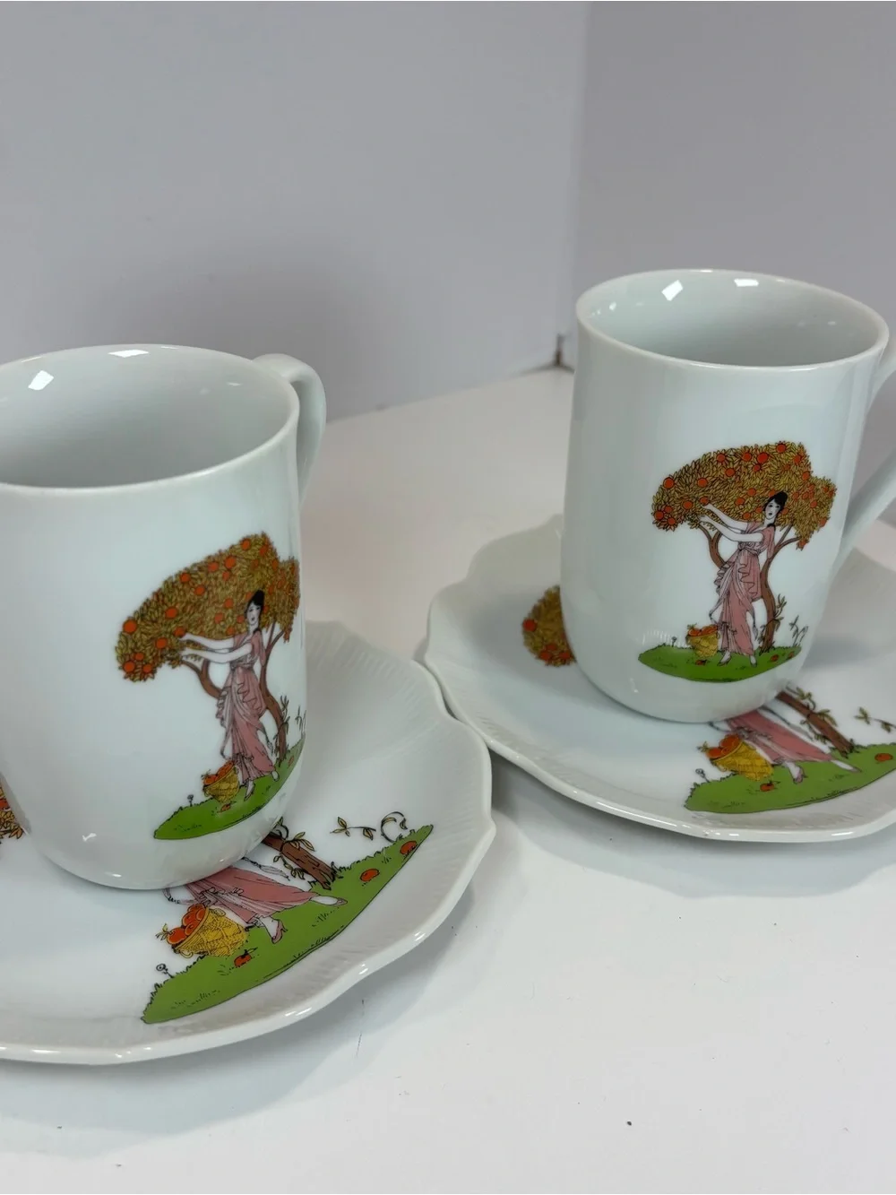 Antique 1913 Atlas China Grimwades Tea Set 4pc Art Nouveau Lady Tree Teacup HTF